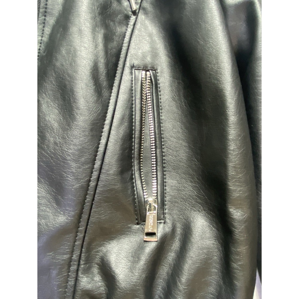 GUESS‎ Los Angeles Womens Faux Leather Moto Jacket Removable Hood Black Medium - Picture 8 of 16
